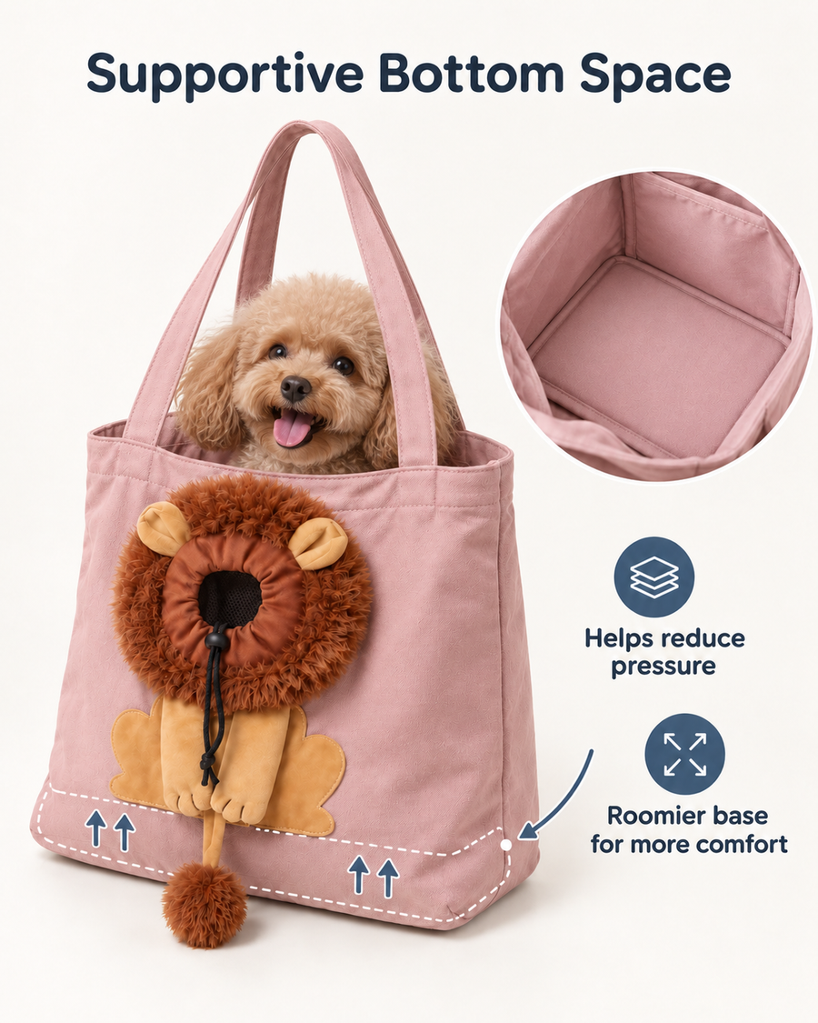 Pink lion carrier shown with its reinforced supportive base